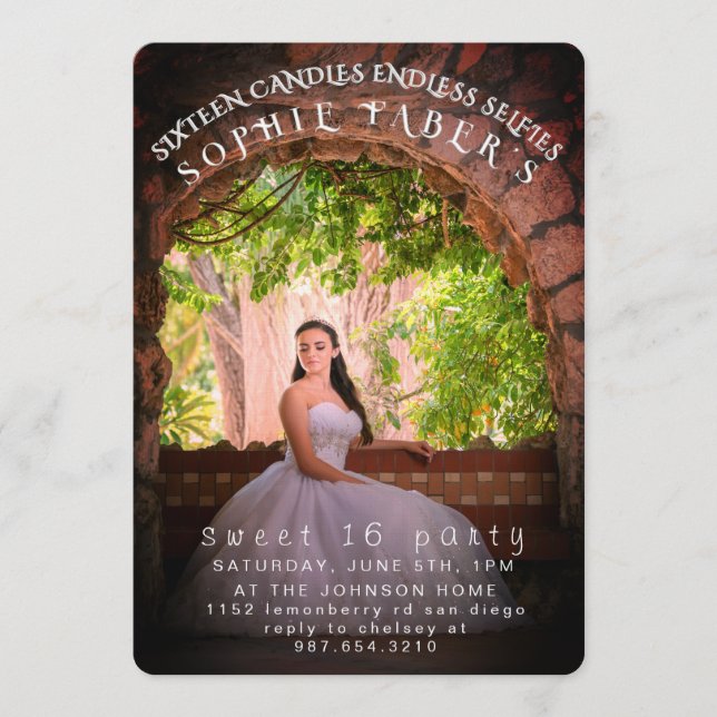 Invitation Elegant Personalized Photo Sweet Sixteen Birthday  (Devant)