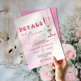 Invitation Élégant Pétales Roses & Fête des mariées Prosecco