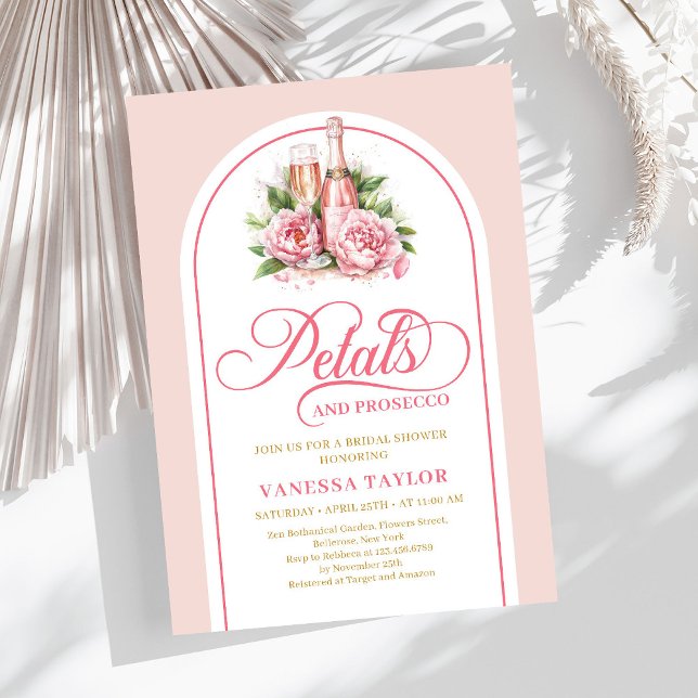 Invitation Elegant petals and prosecco watercolor shower card (Elegant petals and prosecco watercolor shower card)