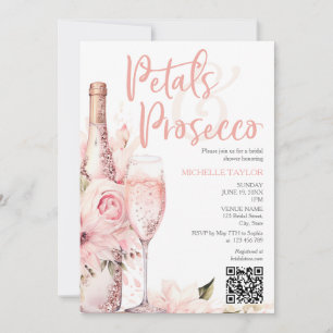 Invitation Élégant Petals & Prosecco Boho Blush Pink QR Code