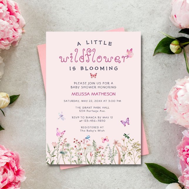 Invitation Elégant petit Baby shower de fille Boho Wildlfower (Créateur téléchargé)