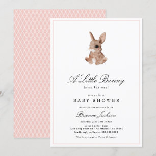 Invitation Elégant Petit Lapin Blush Rose Girl Baby shower