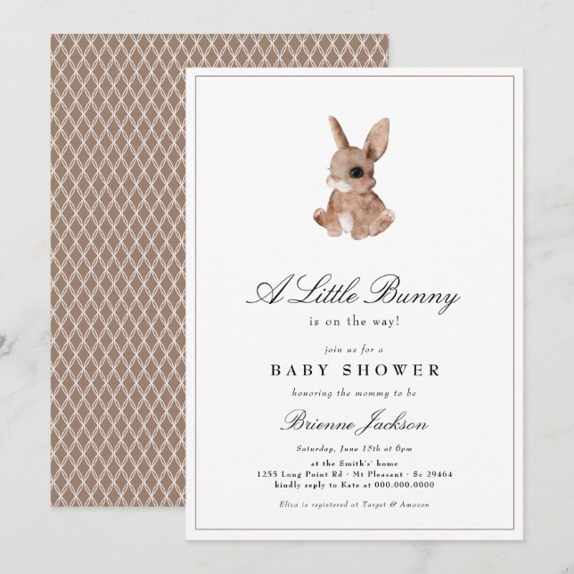 Invitation Elégant Petit Lapin Genre Baby shower Neutre (Devant / Derrière)