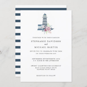 Invitation Élégant phare d'aquarelle Minimaliste nautique