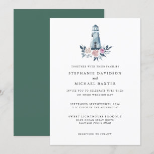 Invitation Élégant phare floral aquarelle Nautique