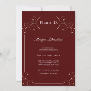 Invitation Élégant Pharm.D Gold Burgundy Graduation