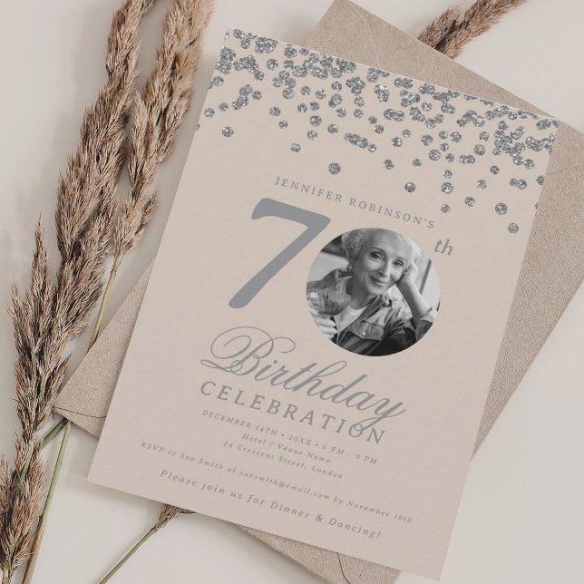 Invitation Elegant Photo 70th Birthday Silver Champagne (Elegant Photo 70th Birthday Silver Champagne Invitation)