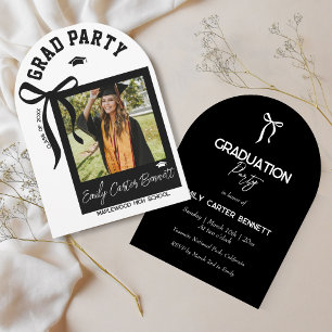 Invitation Elégant Photo Coquette Black Bow Graduation