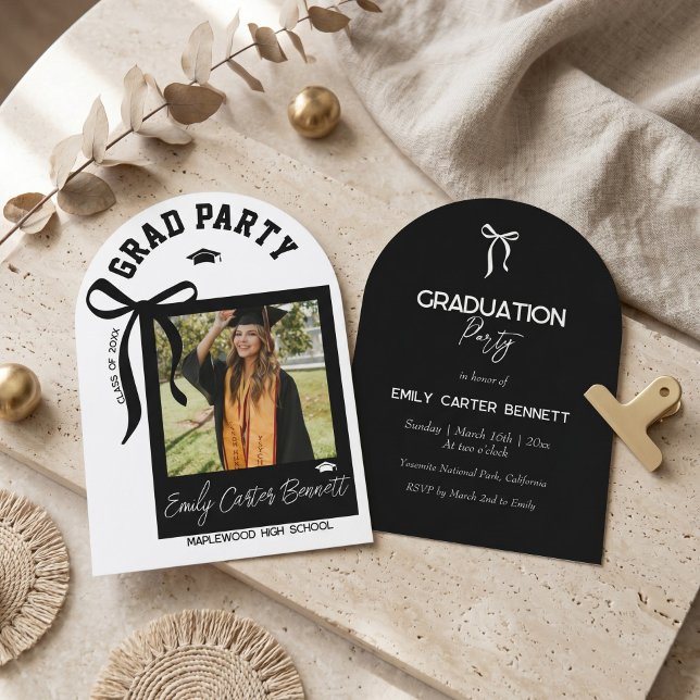 Invitation Elegant Photo Coquette Noir Diplôme  (Créateur téléchargé)