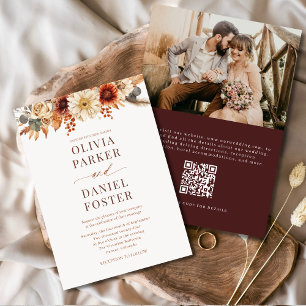 Invitation Élégant photo d'automne QR Code Mariage de automne