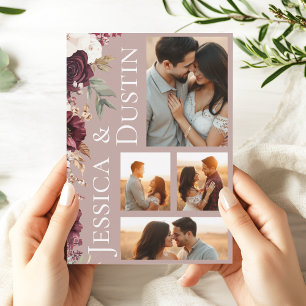 Invitation Élégant Photo Dusty Rose rose Floral Mariage