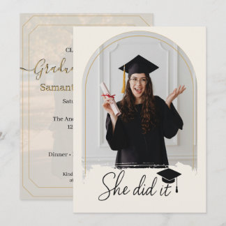 Invitation Elegant Photo Graduation Party | She Did It Grad 