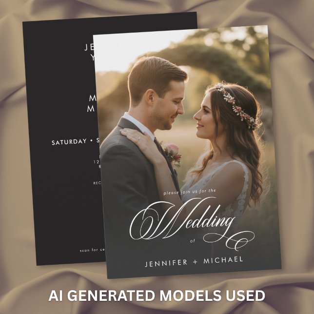 Invitation Élégant Photo Moderne Écriture Romantique Mariage  (Elegant Photo Modern Script Romance Wedding QR Invitation)