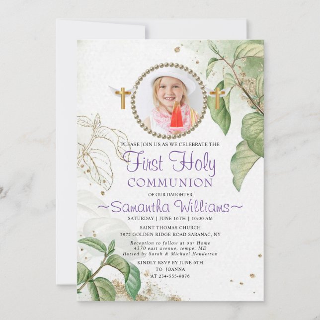 Invitation Elégant Photo Moderne Première Communion Invitatio (Devant)