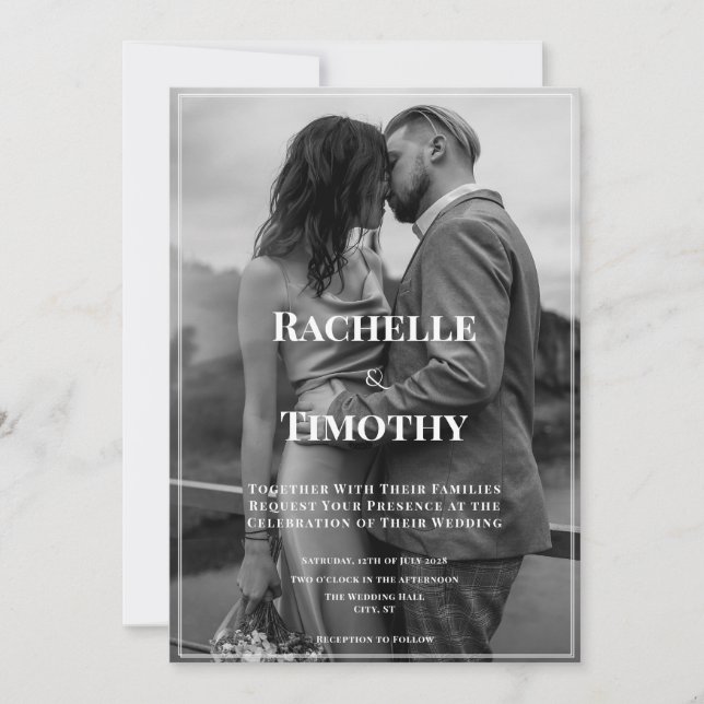 Invitation Elegant Photo Overlay Black White Modern Wedding (Devant)