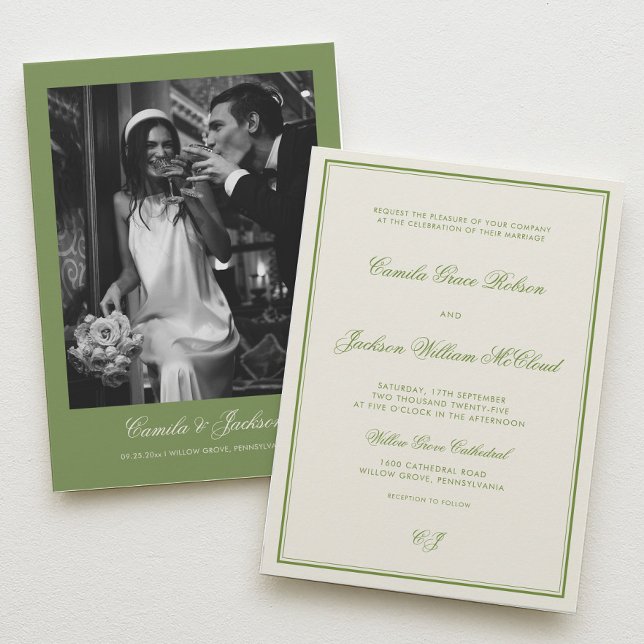 Invitation Elegant Photo Sage Green Wedding (Créateur téléchargé)