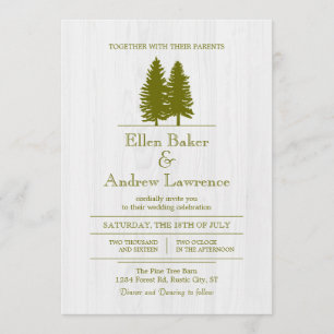 Invitation Élégant pin rustique sur Arrière - plan en bois bl