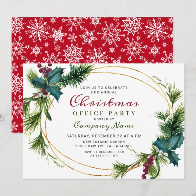 Invitation Elégant Pine Noël Fête du bureau (Devant / Derrière)