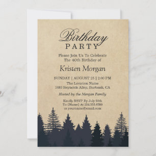 Invitation Elégant Pine Tree Kraft Anniversaire Fête Invitati