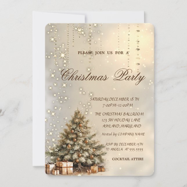 Invitation Elégant Pine Tree présente la fête de Noël (Devant)