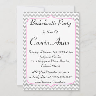 Invitation Elegant Pink and Grey Chevron Bachelorette Party