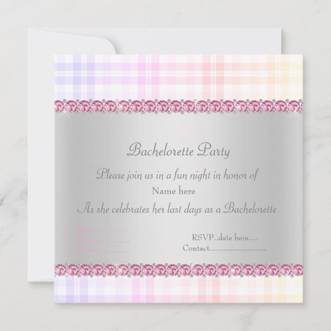 Invitation ELEGANT PINK BACHELORETTE tartan nouveaux diamants (Devant)