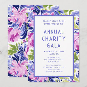 Invitation Élégant Pink Blue Floral Charity Event Gala Party