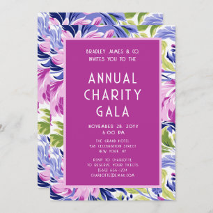 Invitation Élégant Pink Blue Floral Charity Event Gala Party