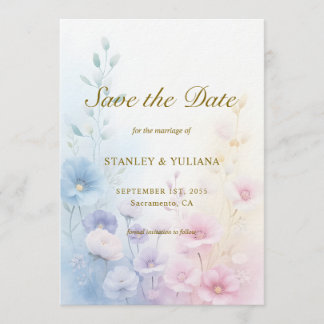 Invitation Elegant Pink Blue Watercolor Soft Floral Fine Art 