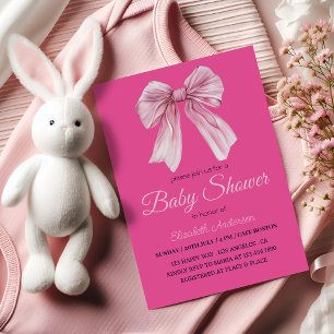 Invitation Elégant Pink Bow Baby Girl Douche - Moderne & doux