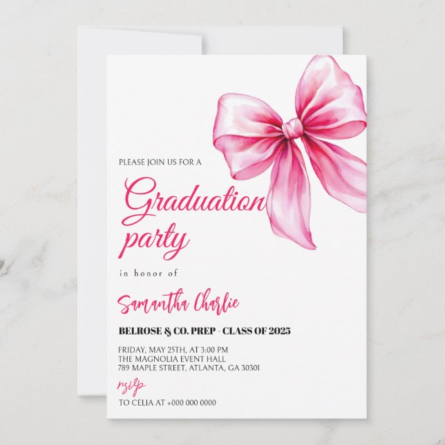 Invitation Élégant Pink Bow Graduation (Devant)
