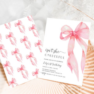 Invitation Élégant Pink Bow Onderful Baby Girl 1er anniversai