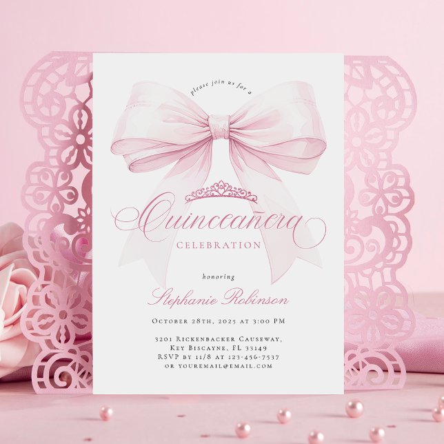 Invitation Elegant Pink Bow Quinceañera (Créateur téléchargé)