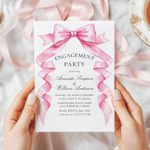 Invitation Élégant Pink Bow RIBbon ENGAGEMENT PARTY