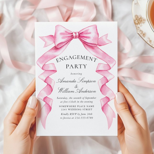 Invitation Élégant Pink Bow RIBbon ENGAGEMENT PARTY (Créateur téléchargé)