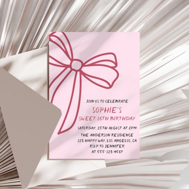 Invitation Elegant Pink Bow Sweet 16 Birthday (Créateur téléchargé)