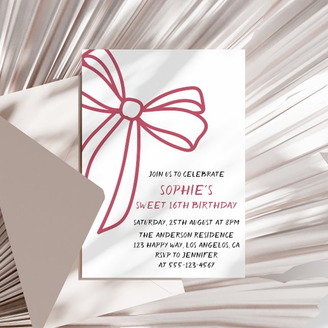 Invitation Elegant Pink Bow Sweet 16 Birthday (Créateur téléchargé)