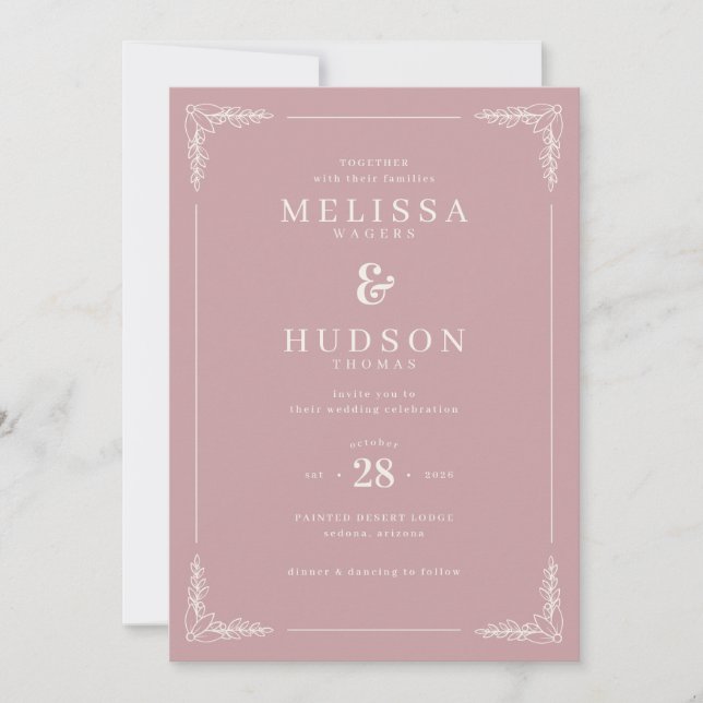 Invitation Elegant Pink Calligraphy With Floral (Devant)