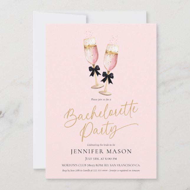 Invitation Elegant Pink Champagne Bachelorette Party (Devant)