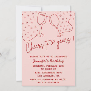 Invitation Elégant Pink Cheers Champagne 37e anniversaire