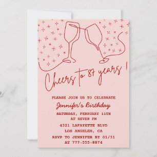 Invitation Elegant Pink Cheers Champagne 87e anniversaire