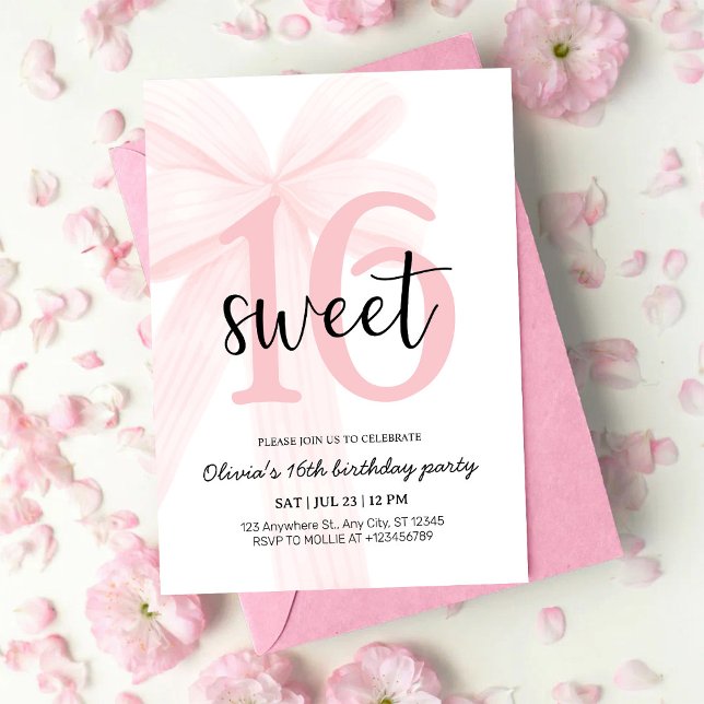 Invitation Elegant Pink Coquette Bow Sweet 16 Birthday (Créateur téléchargé)
