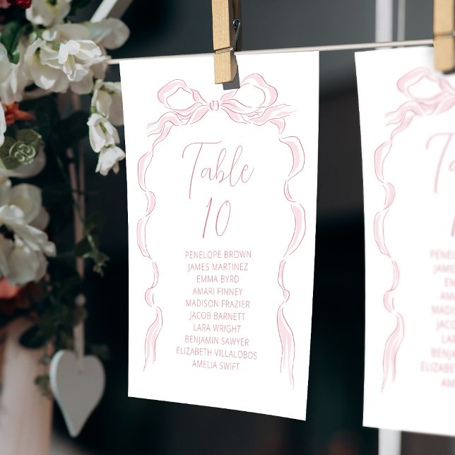 Invitation Élégant Pink Draw Table Nombre de sièges (Elegant Pink Drawn Bow Table Number seating chart)