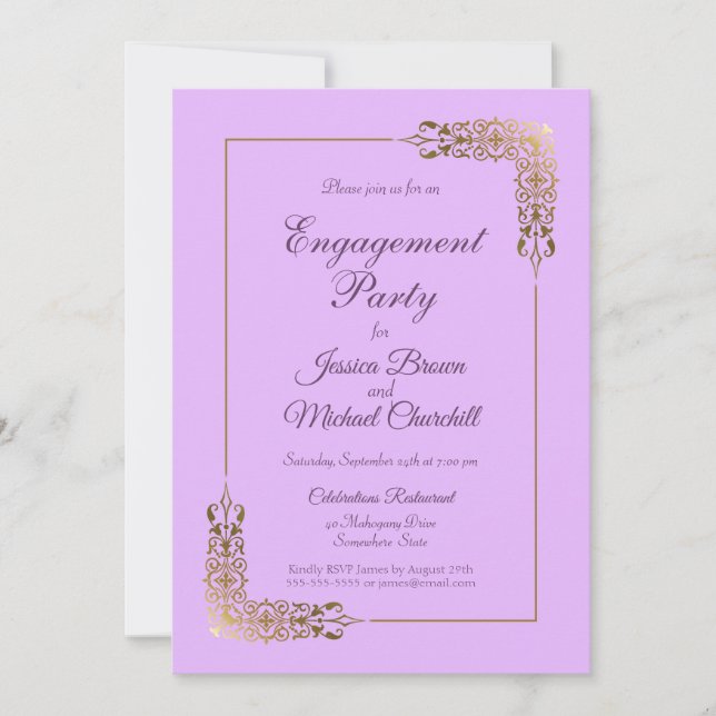 Invitation Élégant Pink et Ornate Gold Lace (Devant)