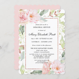 Invitation Elégant Pink Floral Gold Memorial Service Invitati