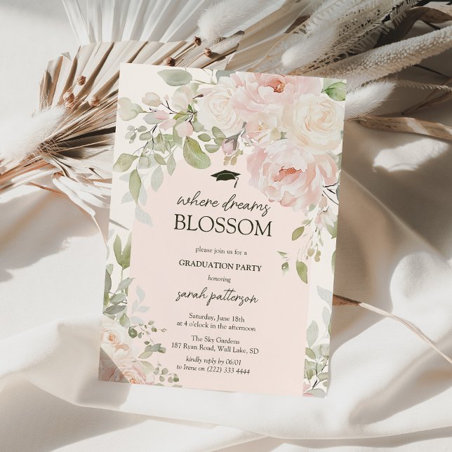 Invitation Elegant Pink Floral Graduation Party (Créateur téléchargé)