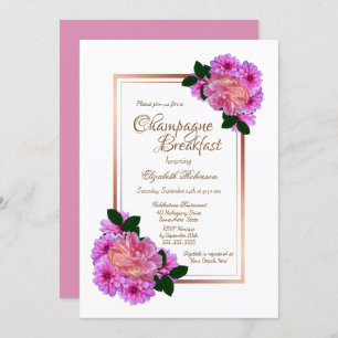 Invitation Élégant Pink Floral Rose Gold Champagne Petit déje