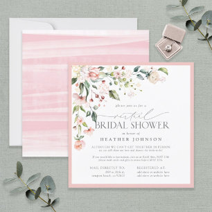 Invitation Elegant Pink Floral Script Virtual Bridal Shower