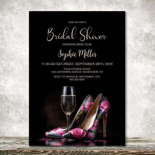 Invitation Elegant Pink Floral Stiletto Shoes Bridal Shower (Créateur téléchargé)