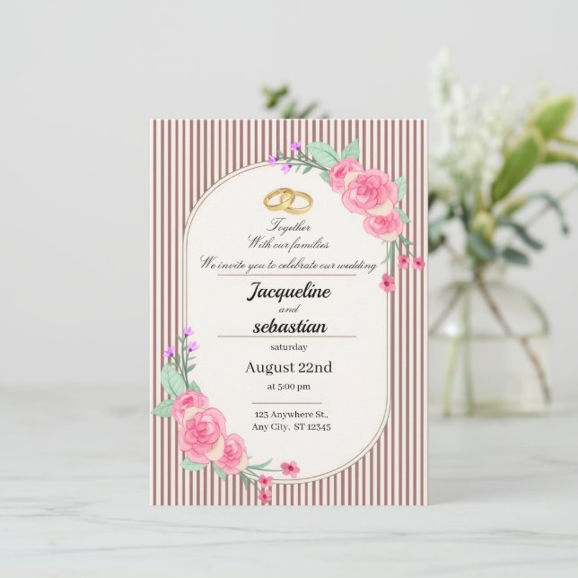 Invitation Elegant Pink Floral Wedding (Debout devant)